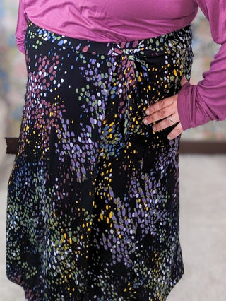 Katrina Midi Skirt in Bright Dots on Black-10- Bottoms Non-Denim-WHITE BIRCH-Styled by Stacked - A Plus Size Women's Boutique in Lakeville, MN