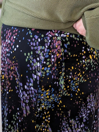 Katrina Midi Skirt in Bright Dots on Black-10- Bottoms Non-Denim-WHITE BIRCH-Styled by Stacked - A Plus Size Women's Boutique in Lakeville, MN