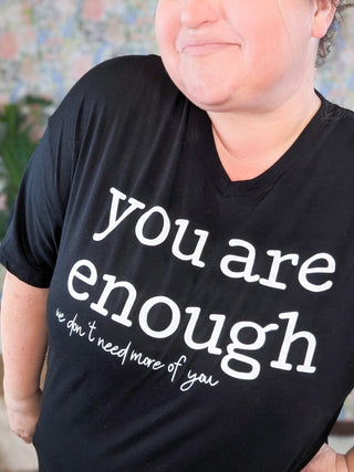 You Are Enough V-Neck Tees (5 colors!)-6- Graphic Tops-Stacked - A Plus Size Boutique-Styled by Stacked - A Plus Size Women's Boutique in Lakeville, MN