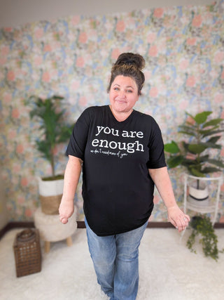 You Are Enough V-Neck Tees (5 colors!)-6- Graphic Tops-Stacked - A Plus Size Boutique-Styled by Stacked - A Plus Size Women's Boutique in Lakeville, MN