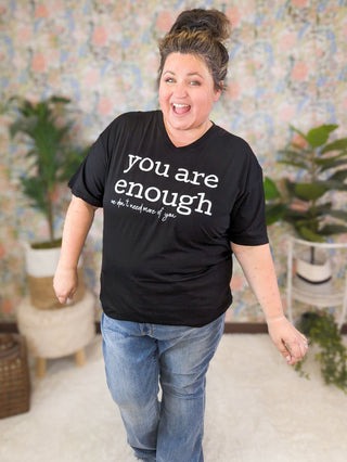 You Are Enough V-Neck Tees (5 colors!)-6- Graphic Tops-Stacked - A Plus Size Boutique-Styled by Stacked - A Plus Size Women's Boutique in Lakeville, MN