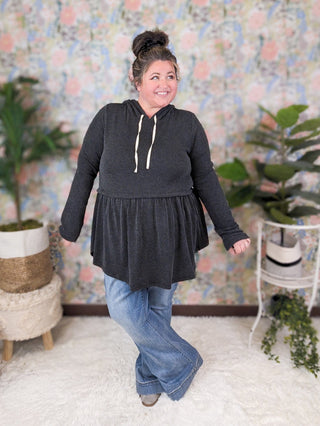 Tammy Urban Ribbed Babydoll Hoodie in Solids-2- Long Sleeve Tops-BE STAGE-Styled by Stacked - A Plus Size Women's Boutique in Lakeville, MN