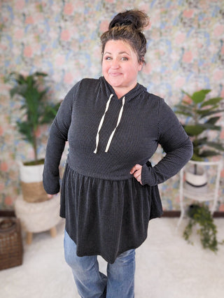 Tammy Urban Ribbed Babydoll Hoodie in Solids-2- Long Sleeve Tops-BE STAGE-Styled by Stacked - A Plus Size Women's Boutique in Lakeville, MN