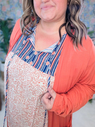 Meri Stripe Top Boho Blouse w/Floral Bottom-1- ShortSlv/Slvless Tops-HAPTICS-Styled by Stacked - A Plus Size Women's Boutique in Lakeville, MN