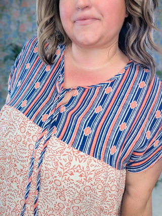 Meri Stripe Top Boho Blouse w/Floral Bottom-1- ShortSlv/Slvless Tops-HAPTICS-Styled by Stacked - A Plus Size Women's Boutique in Lakeville, MN