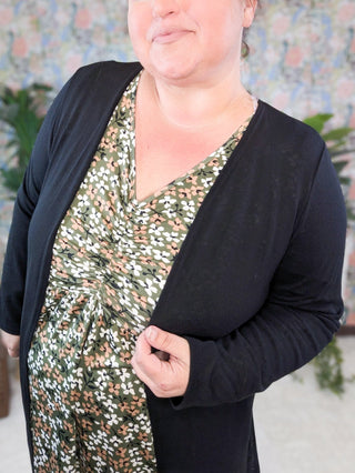 Gemma Center Cinched Babydoll Long Sleeve in Olive Floral-2- Long Sleeve Tops-BE STAGE-Styled by Stacked - A Plus Size Women's Boutique in Lakeville, MN