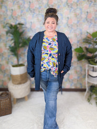 Paige V-Neck Ruffled Shoulder Long Sleeve Top in Olive Mix-2- Long Sleeve Tops-WHITE BIRCH-Styled by Stacked - A Plus Size Women's Boutique in Lakeville, MN