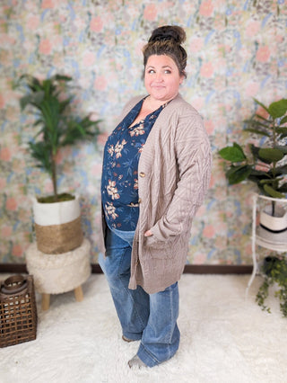 Luna Ruched 3/4 Sleeve Top in Navy Floral-2- Long Sleeve Tops-WHITE BIRCH-Styled by Stacked - A Plus Size Women's Boutique in Lakeville, MN