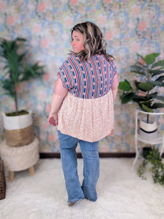 Meri Stripe Top Boho Blouse w/Floral Bottom-1- ShortSlv/Slvless Tops-HAPTICS-Styled by Stacked - A Plus Size Women's Boutique in Lakeville, MN