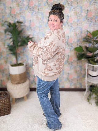 Ada Crewneck Sweater in Taupe Roses-2- Long Sleeve Tops-WHITE BIRCH-Styled by Stacked - A Plus Size Women's Boutique in Lakeville, MN
