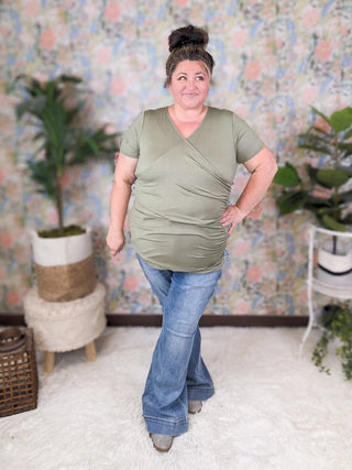 Shiloh Surplice Wrap Short Sleeve Top w/Ruched Texture-1- ShortSlv/Slvless Tops-HEIMISH-Styled by Stacked - A Plus Size Women's Boutique in Lakeville, MN