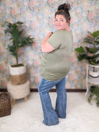 Shiloh Surplice Wrap Short Sleeve Top w/Ruched Texture-1- ShortSlv/Slvless Tops-HEIMISH-Styled by Stacked - A Plus Size Women's Boutique in Lakeville, MN