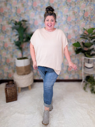 Reagan Zipper Accent Short Sleeve Sweater (2 colors)-1- ShortSlv/Slvless Tops-WHITE BIRCH-Styled by Stacked - A Plus Size Women's Boutique in Lakeville, MN