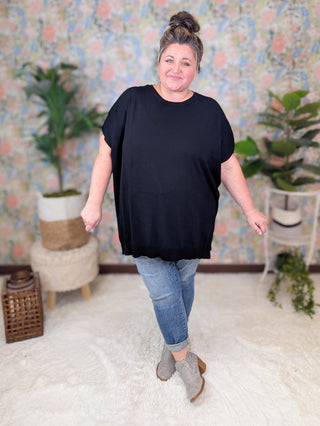 Reagan Zipper Accent Short Sleeve Sweater (2 colors)-1- ShortSlv/Slvless Tops-WHITE BIRCH-Styled by Stacked - A Plus Size Women's Boutique in Lakeville, MN