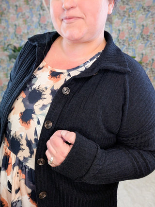 Meredith Ribbed Buttondown Shirket in Black-4- Overlayer Tops-HEIMISH-Styled by Stacked - A Plus Size Women's Boutique in Lakeville, MN