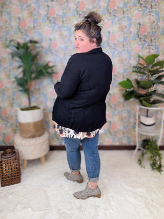 Meredith Ribbed Buttondown Shirket in Black-4- Overlayer Tops-HEIMISH-Styled by Stacked - A Plus Size Women's Boutique in Lakeville, MN