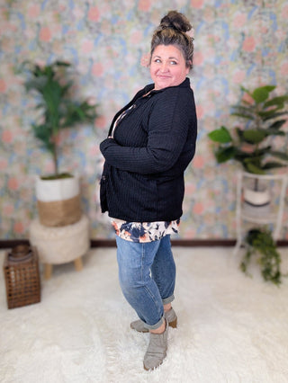 Meredith Ribbed Buttondown Shirket in Black-4- Overlayer Tops-HEIMISH-Styled by Stacked - A Plus Size Women's Boutique in Lakeville, MN