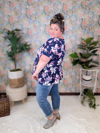 Aveline Tiered Top in Navy Floral-1- ShortSlv/Slvless Tops-HEIMISH-Styled by Stacked - A Plus Size Women's Boutique in Lakeville, MN