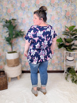 Aveline Tiered Top in Navy Floral-1- ShortSlv/Slvless Tops-HEIMISH-Styled by Stacked - A Plus Size Women's Boutique in Lakeville, MN