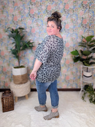 Sherry Dolman Pocket Top in Sage + Charcoal Animal Print-1- ShortSlv/Slvless Tops-HAPTICS-Styled by Stacked - A Plus Size Women's Boutique in Lakeville, MN