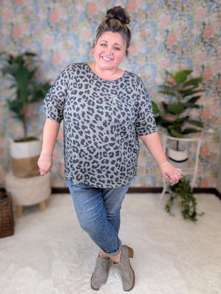 Sherry Dolman Pocket Top in Sage + Charcoal Animal Print-1- ShortSlv/Slvless Tops-HAPTICS-Styled by Stacked - A Plus Size Women's Boutique in Lakeville, MN