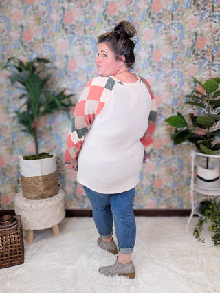 Vienna Long Sleeve Pullover in Argyle Accent-2- Long Sleeve Tops-FIRST LOVE-Styled by Stacked - A Plus Size Women's Boutique in Lakeville, MN