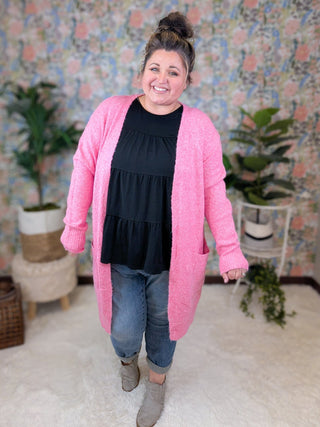 Lynn Flowy Tiered Flutter Sleeve Top in Solid Black-1- ShortSlv/Slvless Tops-HEIMISH-Styled by Stacked - A Plus Size Women's Boutique in Lakeville, MN