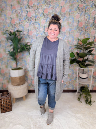 Melanie Short Sleeve Tiered Top in Charcoal Gray-1- ShortSlv/Slvless Tops-HAPTICS-Styled by Stacked - A Plus Size Women's Boutique in Lakeville, MN