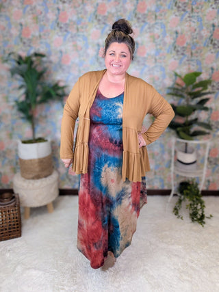 Nico Ribbed Midi Tank Dress in Red, Teal + Taupe Tiedye-11- Dress/Romp/Jump-EMERALD-Styled by Stacked - A Plus Size Women's Boutique in Lakeville, MN