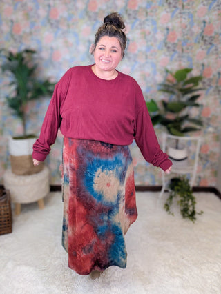 Nico Ribbed Midi Tank Dress in Red, Teal + Taupe Tiedye-11- Dress/Romp/Jump-EMERALD-Styled by Stacked - A Plus Size Women's Boutique in Lakeville, MN