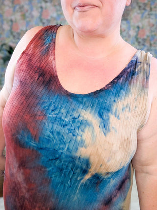 Nico Ribbed Midi Tank Dress in Red, Teal + Taupe Tiedye-11- Dress/Romp/Jump-EMERALD-Styled by Stacked - A Plus Size Women's Boutique in Lakeville, MN