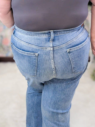 Judy Blue Sanded Medium Wash Bootcut Jeans-9- Bottoms Denim-Judy Blue-Styled by Stacked - A Plus Size Women's Boutique in Lakeville, MN