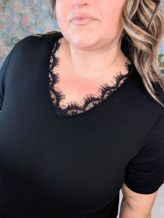River Eyelash Lace Vneck Top in Black-1- ShortSlv/Slvless Tops-HEIMISH-Styled by Stacked - A Plus Size Women's Boutique in Lakeville, MN