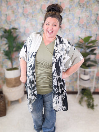 Shiloh Surplice Wrap Short Sleeve Top w/Ruched Texture-1- ShortSlv/Slvless Tops-HEIMISH-Styled by Stacked - A Plus Size Women's Boutique in Lakeville, MN
