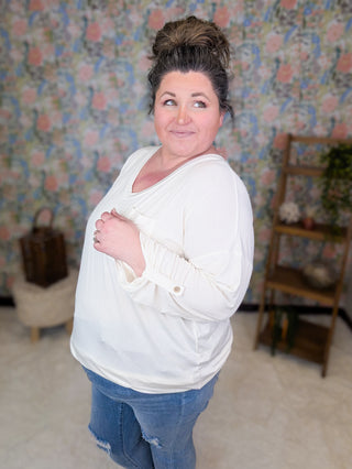 Cassie Vneck Button Sleeve Pocket Tee (2 colors)