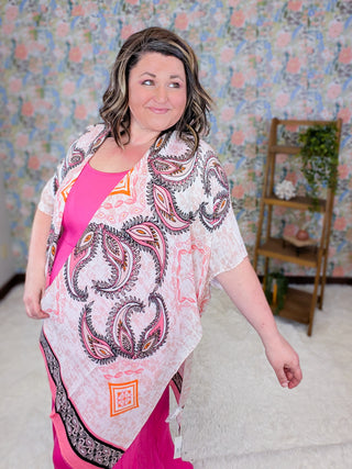 Zinnia Paisley Kimono in Pink, Orange + Black