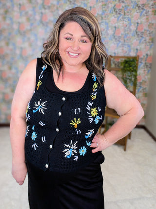 Aggie Floral Open Knit Vest Cardigan