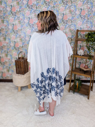 Indigo Ivory + Navy Embroidered Open Side Kimono
