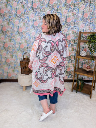 Zinnia Paisley Kimono in Pink, Orange + Black