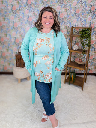 Caterina High Neck Floral Tank in Aqua