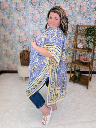 Dahlia Lavender Paisley Kimono on Butter Yellow