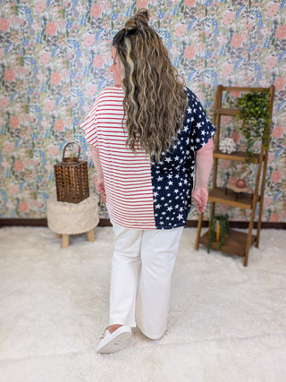 Shawnee Stars + Stripes Split Print Vneck Top