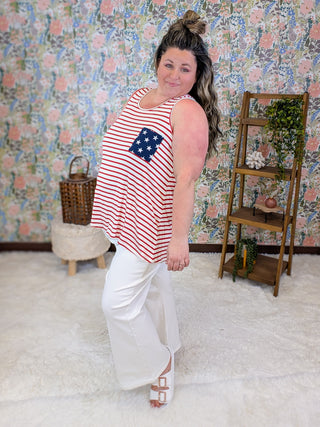 Melody Striped Tank w/Bow Back in Americana