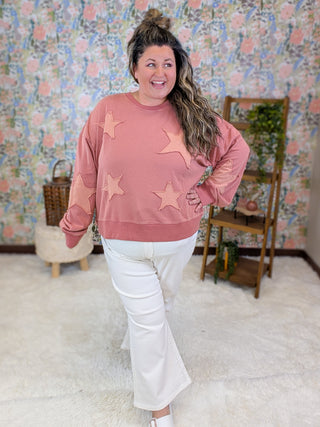 Evelyn Patched Star Pullover in Marsala
