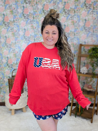 Annie Ribbed Pullover in USA Red