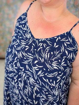 Florence Leaf Print Maxi Dress in Navy