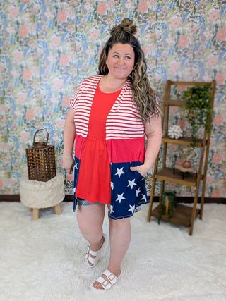 Posie Short Sleeve Americana Cardigan w/Pockets