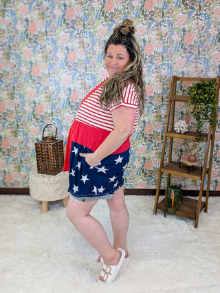 Posie Short Sleeve Americana Cardigan w/Pockets