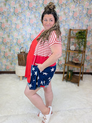 Posie Short Sleeve Americana Cardigan w/Pockets