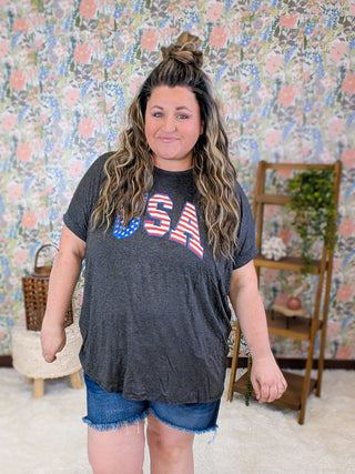 USA Comfy Tee in Charcoal